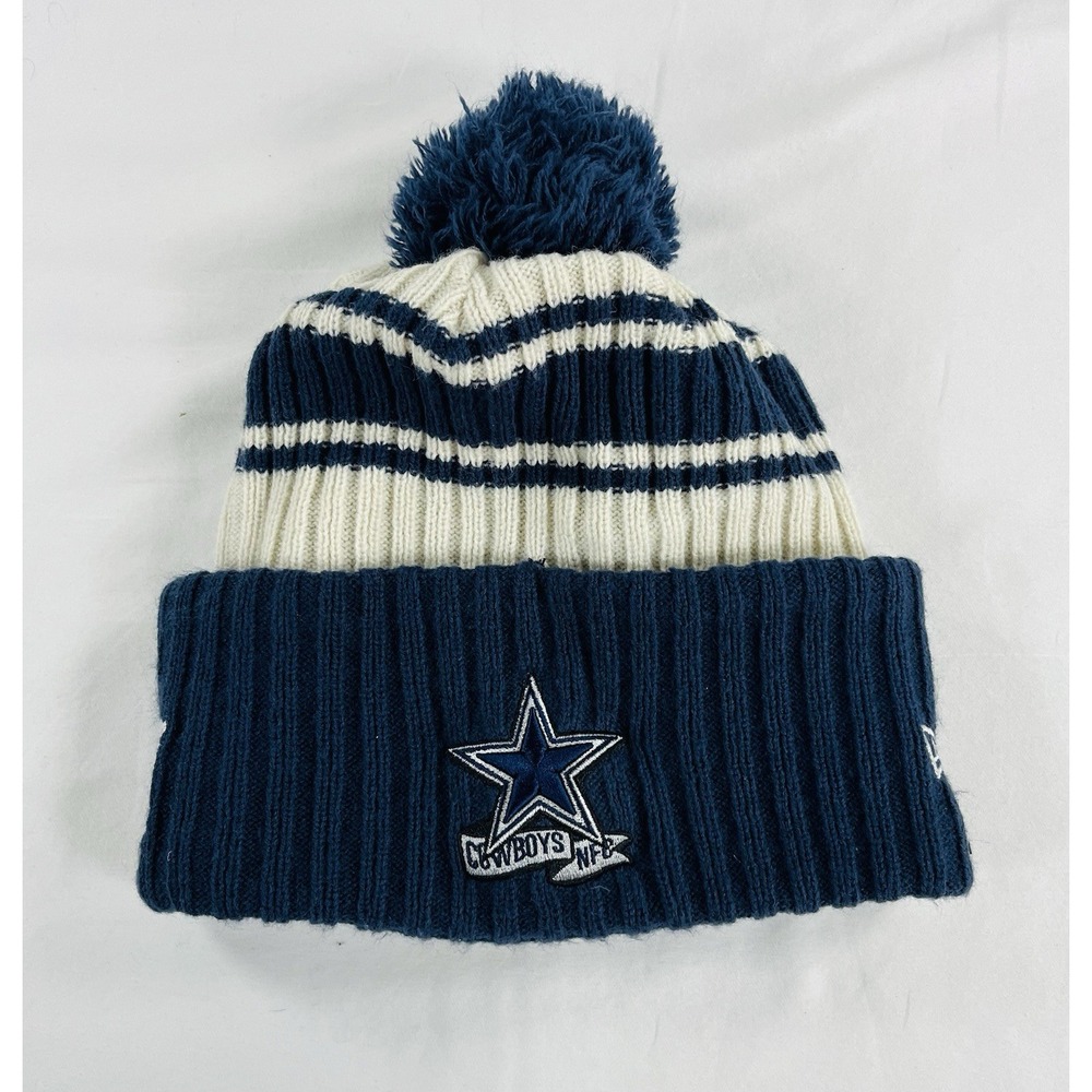 Dallas Cowboys New Era Youth Beanie Hat NFL Navy Blue White Knit‎ Pom Pom Cap